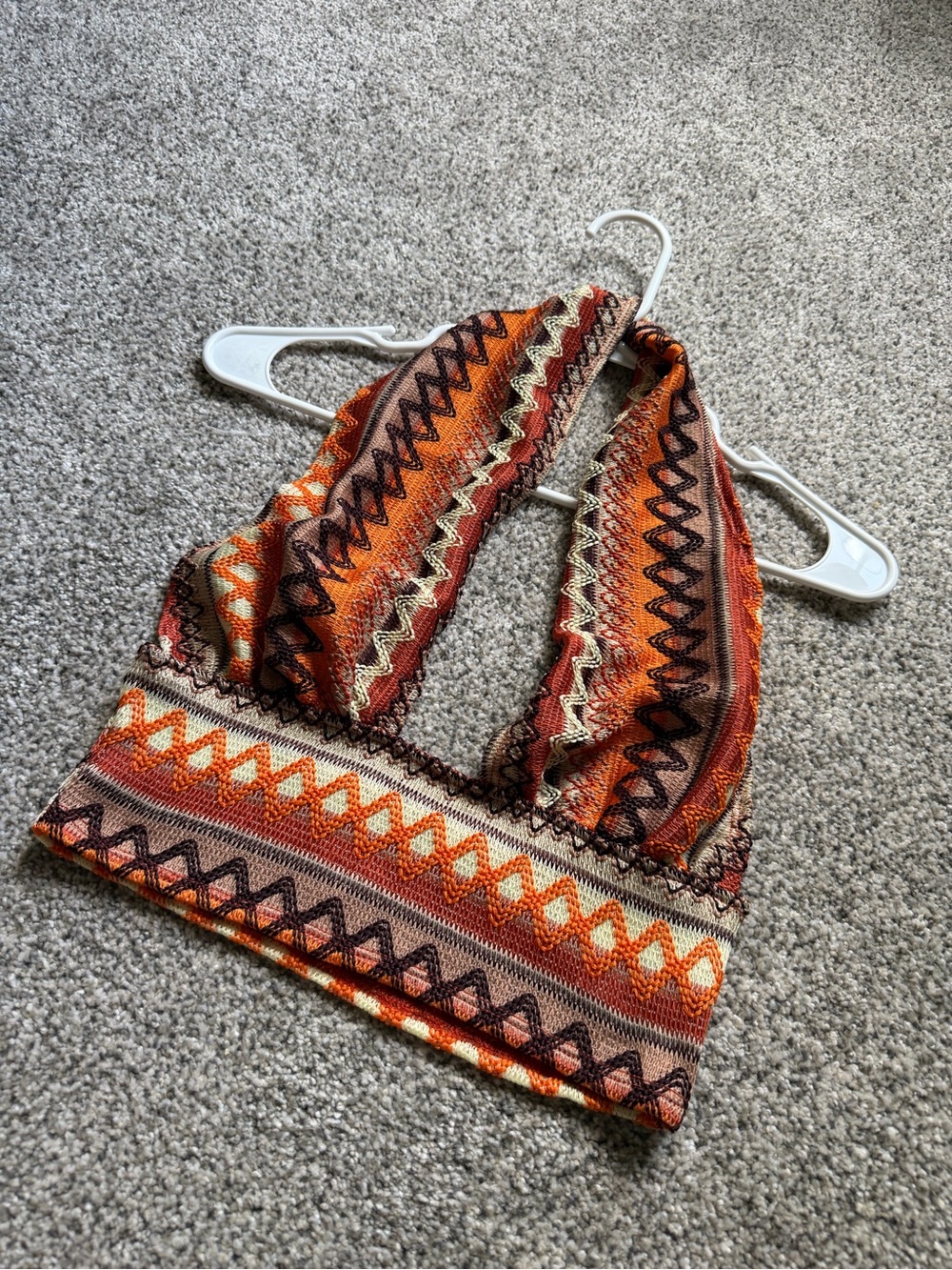 SHEIN Orange Brown Tribal Halter Crop Top